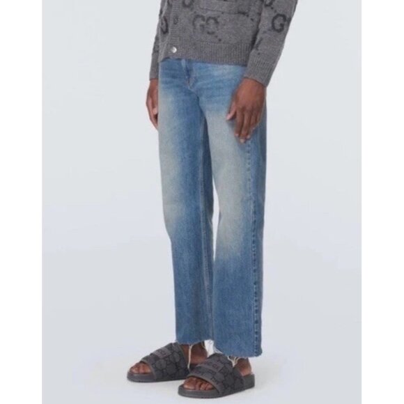 GUCCI Mens GG LOGO Ripstop Monogram Gray Slides Sandals 771466 Men UK 12 US 12.5 - Picture 2 of 16